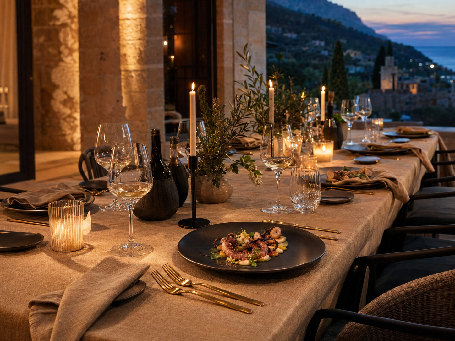 Elegant private dining table in a Mallorca villa